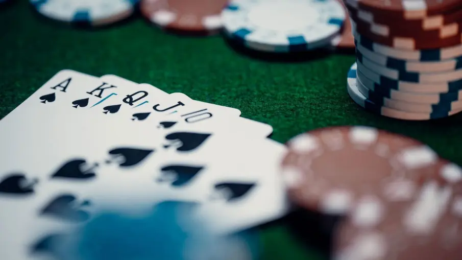 Close-up of a royal flush poker hand surround